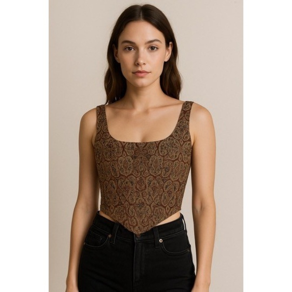 Gigi Clark Corset Top Embellished Paisley Renaissance Fairycore‎ Cottagecore